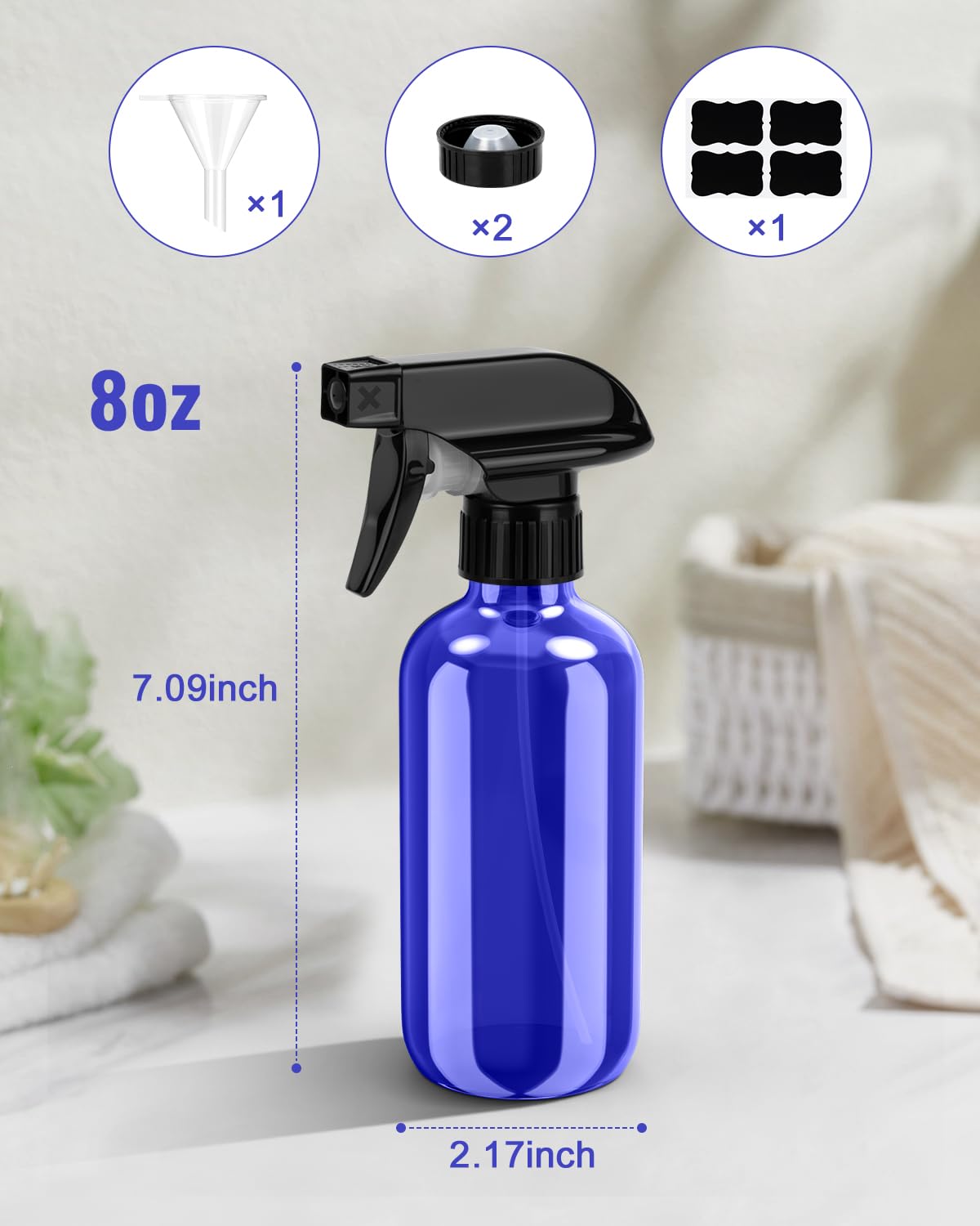 Bontip Glass Spray Bottle, Amber Glass Spray Bottle Set & Accessories Refillable for Plants Window Cleaners Aromatherapy Facial Hydration Watering Flowers Hair Care (2 Pack/16 oz) (Amber)