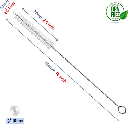 Long Straw Cleaner Brush Extend 10 inch, Wide 10mm diam Pipe Cleaners, Long Brush for Sippy Cup, Water Bottle and Tubes, Drinking Straw Cleaning Brush Set 10 Pack