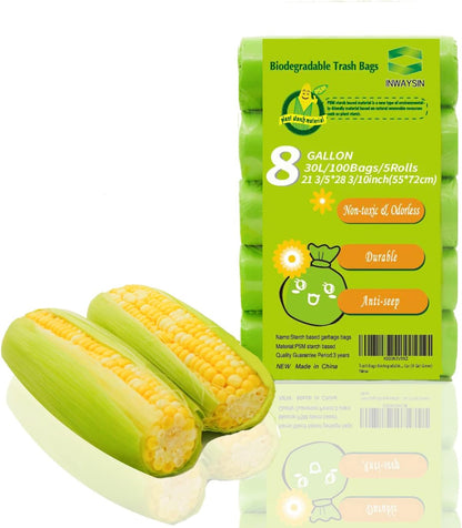Small Trash Bags 4-6 Gallon, Inwaysin 200 Count Biodegradable Trash Bags 4 Gallon, Extra Strong Small Garbage Bags Unscented, Size Expanded, Green, for Bathroom Bedroom Office Kitchen Trash Can