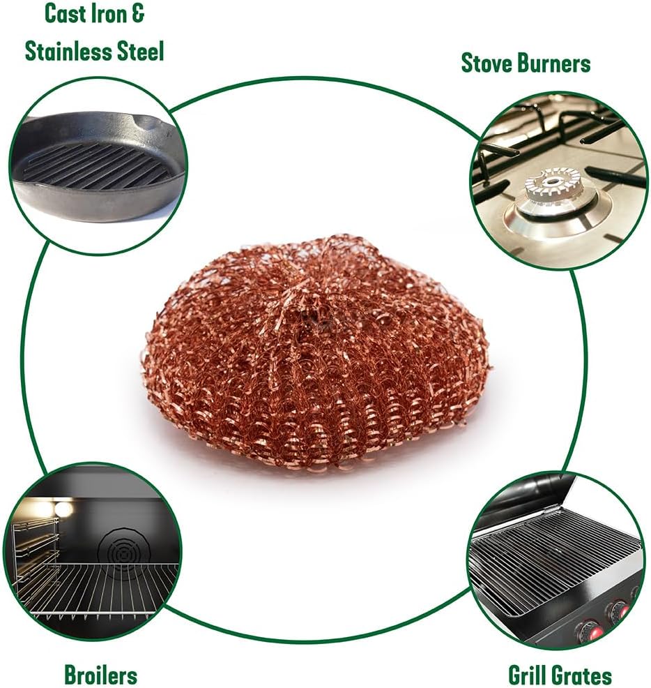 Pine-Sol Heavy-Duty Copper Coated Scrubbers - Premium Scrub Sponges for Cast Iron Pans, Stainless Steel Cookware, Oven Racks, and Grills, 4 Pack