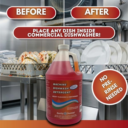 Quality Chemical Heavy Duty Liquid Alkaline Commercial Dishwasher Detergent - Industrial-Grade Formula Dissolves Food Stains, Grease, Grime and Residue - No Pre-Rinse Needed - Ready-to-Use 128oz
