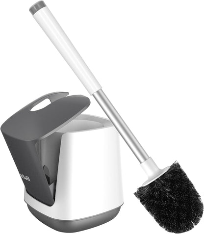 SetSail Toilet Brush and Holder, Self Closing Lid Toilet Bowl Brushes Holder and Extra Long Handle Ventilated Toilet Brush Set for Bathroom Cleaning, Nylon Bristles, Black