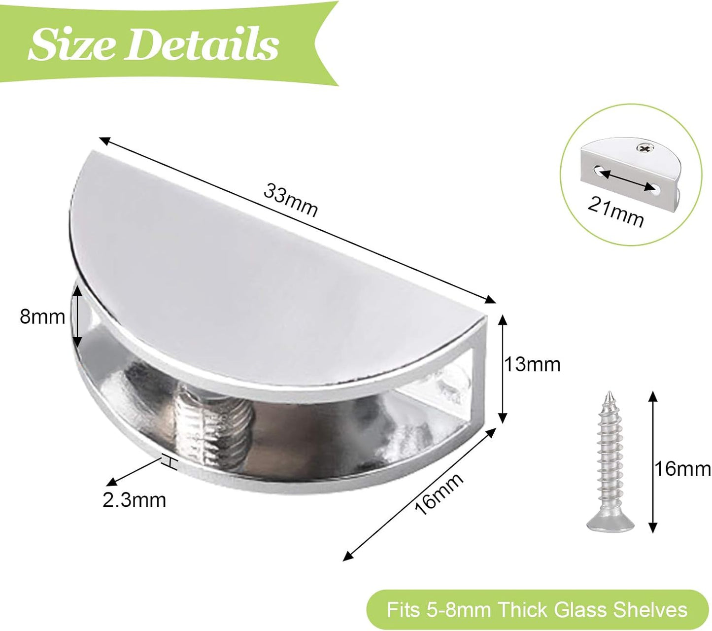 8Pcs Adjustable Half Round Glass Shelf Brackets 201 Stainless Steel Glass Clamp Clips Wall Mounted Brushed Shelf Holder Supports Mounting Brace for 3-8mm Thick Glasses