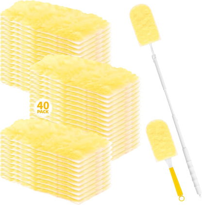Heavy Duty Dusters Refills, Disposable Dusters Kit Compatible with Swiffer Handles, Multisurface Dusters+1 Extended Handle +1 Handle (Pink, 360°)