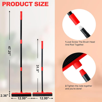 Rubber Broom for Pet Hair Removal with Squeegee, 49Inch Long Iron Handle Design, Portable Lint Remover Brush, Suitable for Carpets, Hardwood Floors and Tile Cleaning.