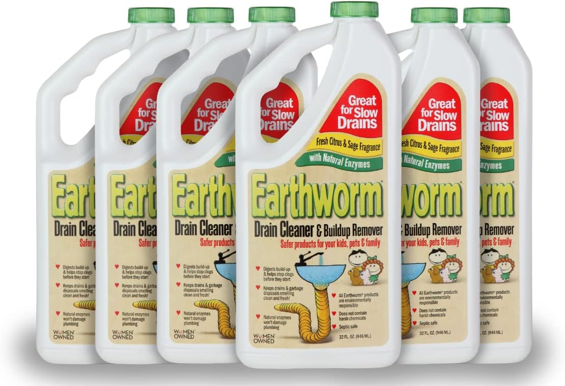 Earthworm Drain Cleaner - Clog Remover - Drain Opener/Deodorizer - Natural Enzymes, Safer for Families, Environmentally Responsible - 32 fl oz