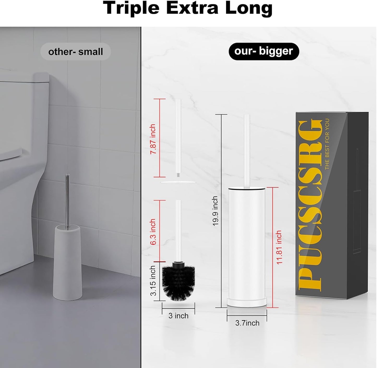 Bronze Toilet Brush and Holder Set，Stainless Steel Heavy Duty Toilet Bowl Brush，Extra Long Handled Modern Toilet Cleaner Brush, Removable Inner Bowl, and Splash Protection