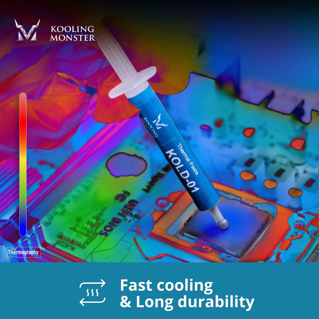 KOLD-01, High Performance Silicone Thermal Paste for Cooling All CPU/Heatsinks, Silicone Paste Designed for Easy Spreading, Inc. Gloves & Cleaning Wipes, No Odor (0.7ml/1.8g)
