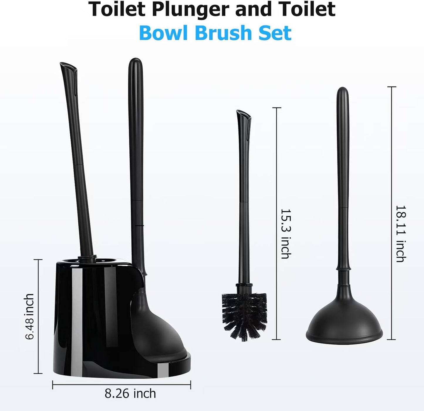 Toilet Brush and Plunger Set, 2 Packs Toilet Plungers for Bathroom Heavy Duty Toilet Bowl Brush and Holder Hidden Toilet Plunger and Brush Set for Deeply Cleaning (White)