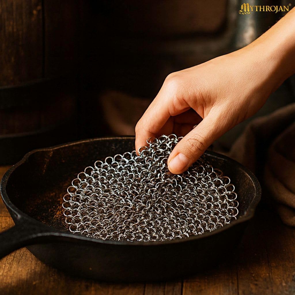 Chainmail Scrubber Cleaner 7.8" x 7.8" Premium 316L Stainless Steel Scrubber for Cast iron Pots,Pan, BBQ Grill, Wok and All Kitchenware Items - Stainless Steel