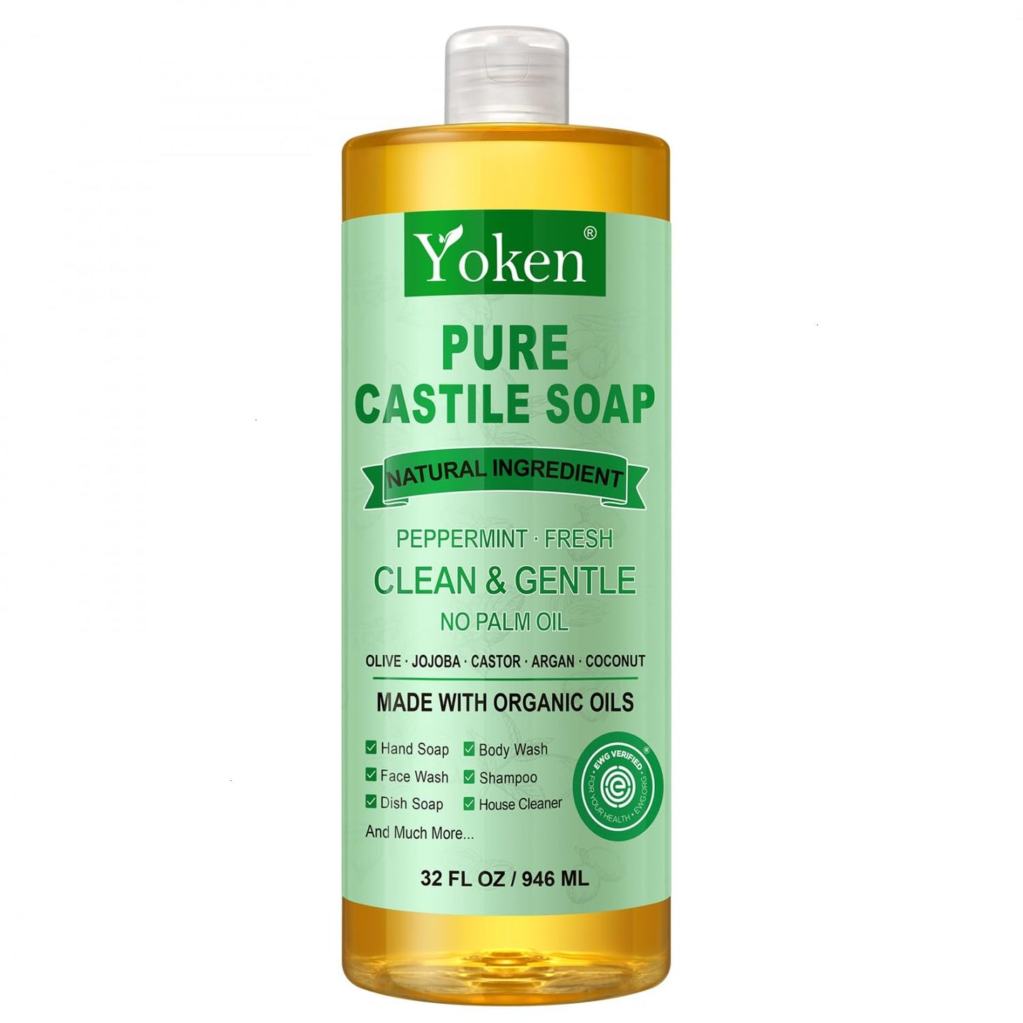 Yoken Castile Soap Liquid EWG Verified(1 Gallon, Unscented) Pure-Castile Liquid Soap for Body, Face, Hand, Pets, Laundry, Dish Soap and More - Made With Organic Oil, Vegan, Clean & Gentle, Versatile