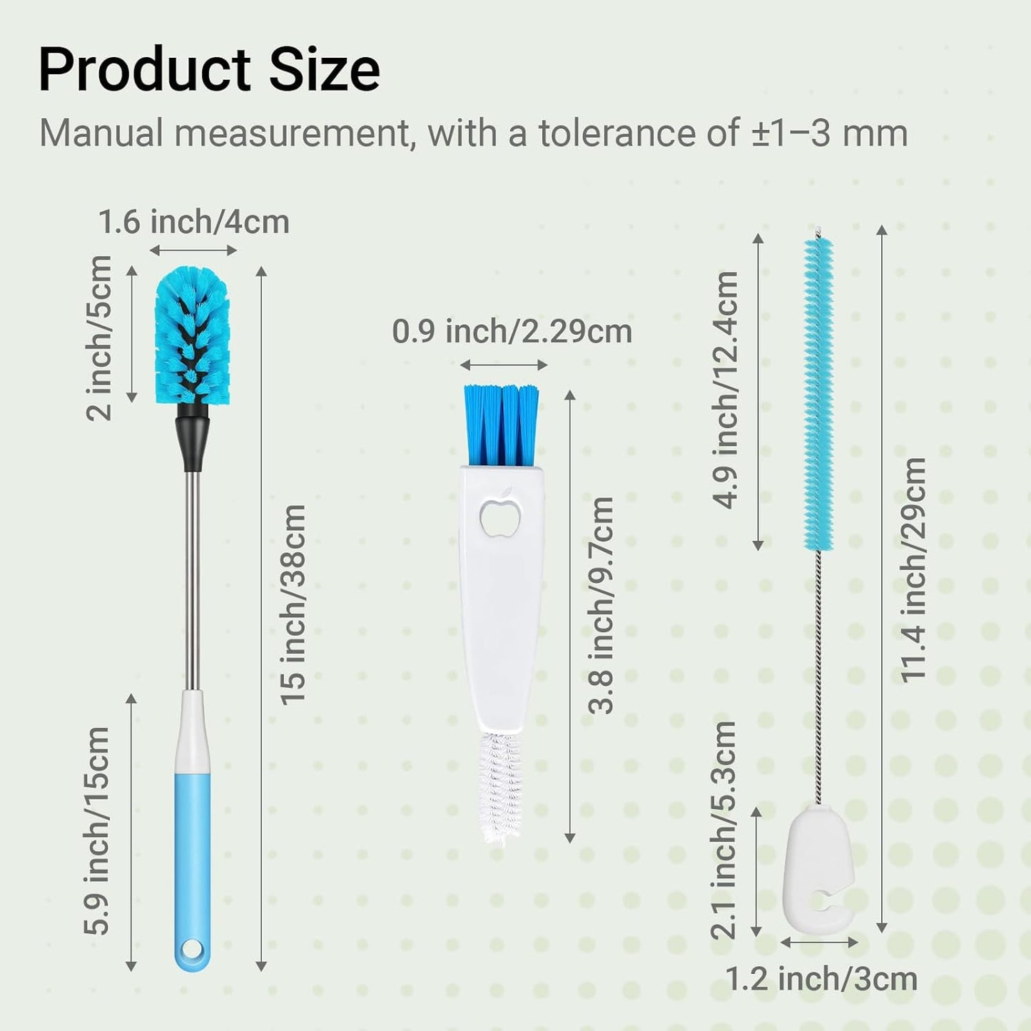 Water Bottle Brush, 15 Inches Bottles Brush, Long Handle Water Bottle Cleaner Brush, Kitchen Cup Brush Built for Cleaning Cup, Wine Glasses, Coffee Mugs, Tumblers, Wine Decanters, Blue