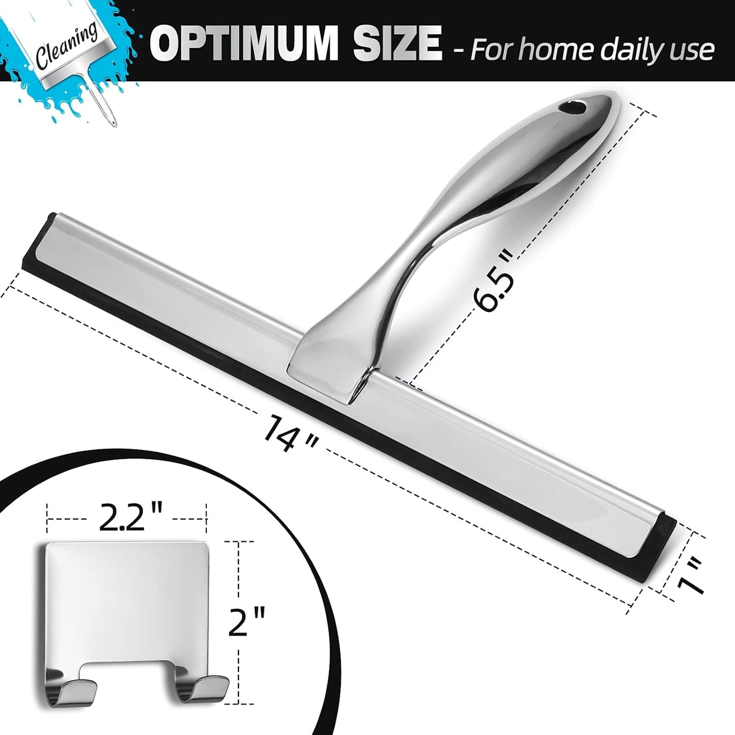 NETANY Shower Squeegee, 14-Inch Matte Black Squeegee, All-Purpose Stainless Steel Squeegee for Bathroom, Shower Doors, Mirrors, Tiles and Car Windows - 100% Streak Free