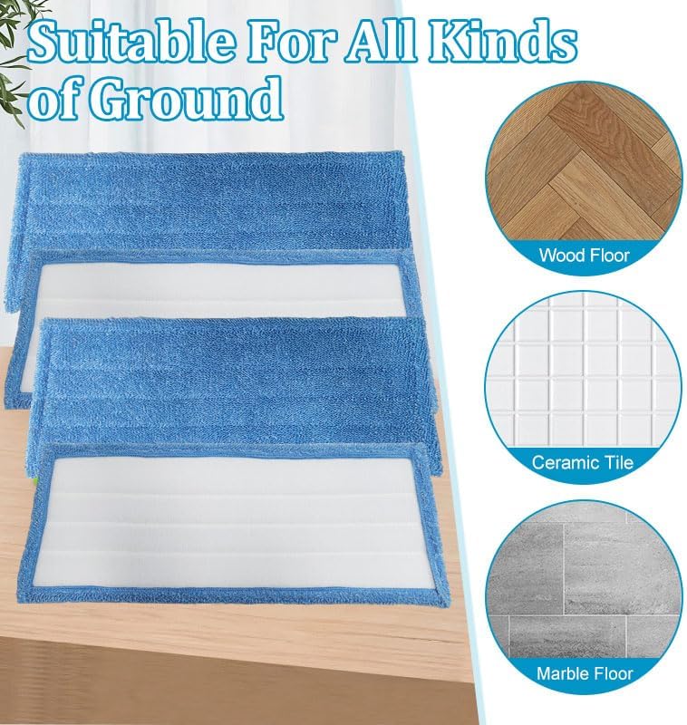 4 Pack Mop Pads Compatible with Rejuvenate Click N Clean Spray Reusable Microfiber Pads Replacement for Rejuvenate Microfiber Mop Washable Refill for Floor Cleaning