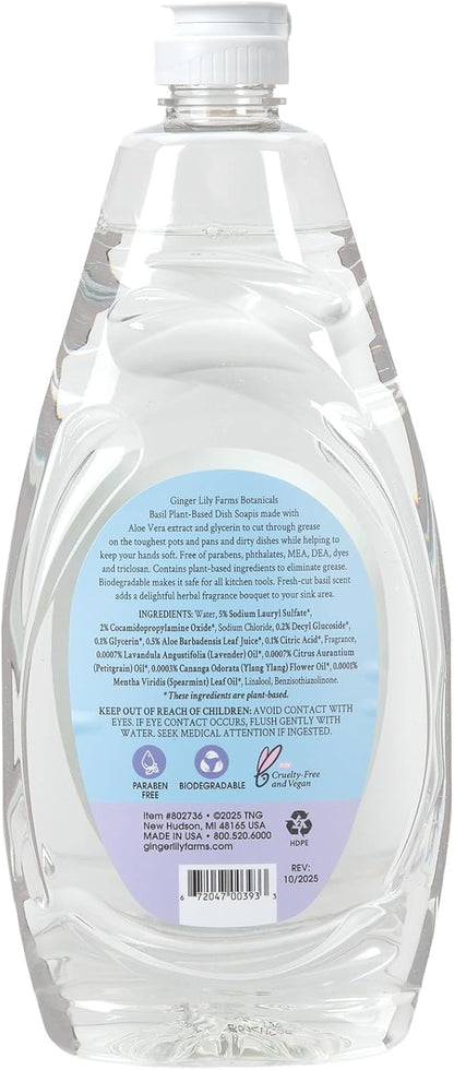 Ginger Lily Farms Botanicals Plant-Based Liquid Dish Soap, Concentrated Formula with Max Grease Cleaning Power, Cruelty-Free, Fragrance-Free, 1 Gallon Refill (128 Fl. Oz.), Clear