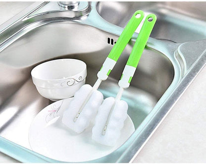 Bottle Brush Sponge Cup Brush Set with 4 Replacement Brush Head Portable Long Handle Water Bottle Cleaner Brush, for Baby Bottles Vacuum Flasks (4 Brushes + 4 Heads)