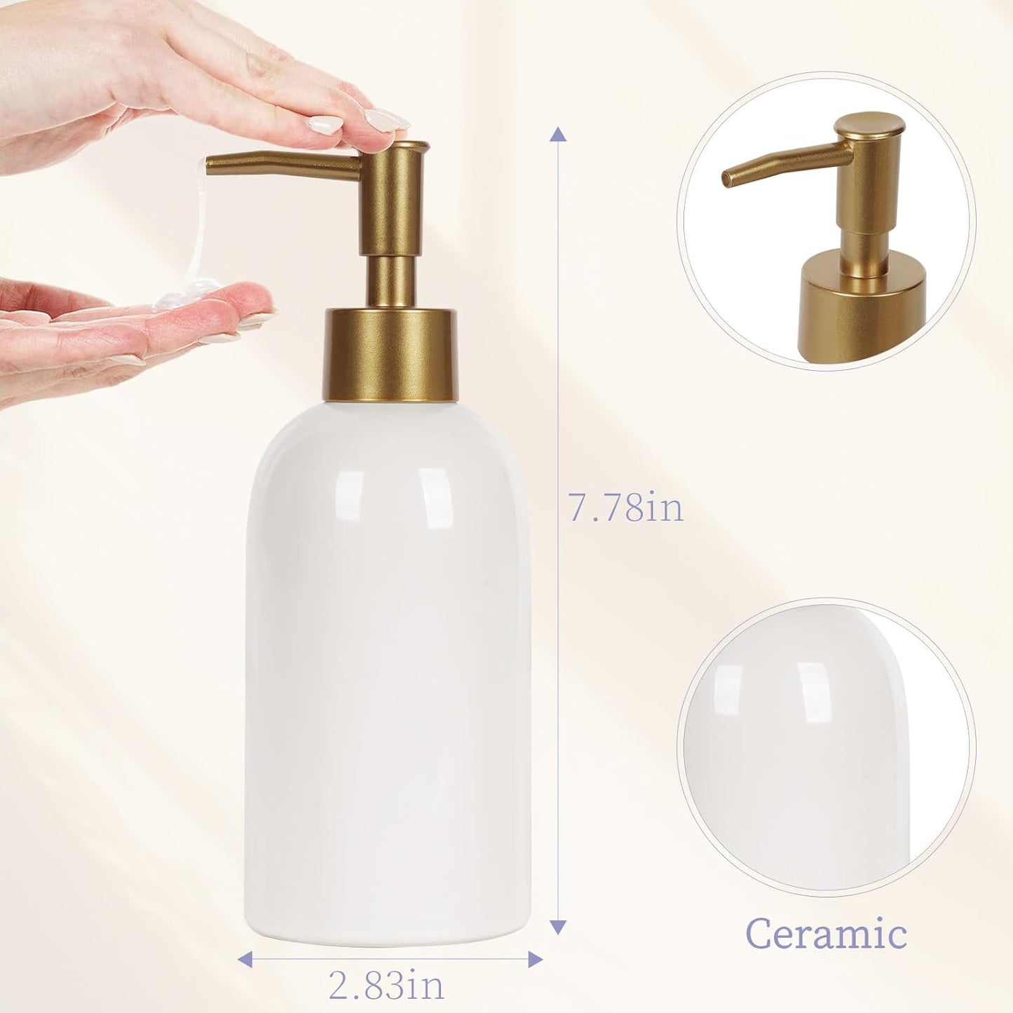 Natheeph Dish Soap Dispenser, Hand Soap Dispenser Ceramic Bottle, Refillable Liquid Great for Kitchen Dish Soap, Hand Soap, Essential Oil & Lotion (Bright White)