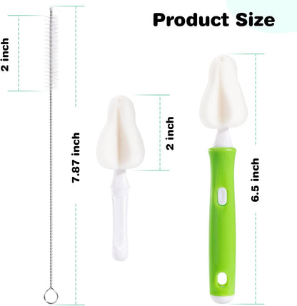 10 Pcs Sponge Bottle Nipple Brushes,4 Sponge Nipple Brushes for Baby Bottles, 4 Replacement Heads and 2 Pcs 7.87" Straws for Cleaning,Green