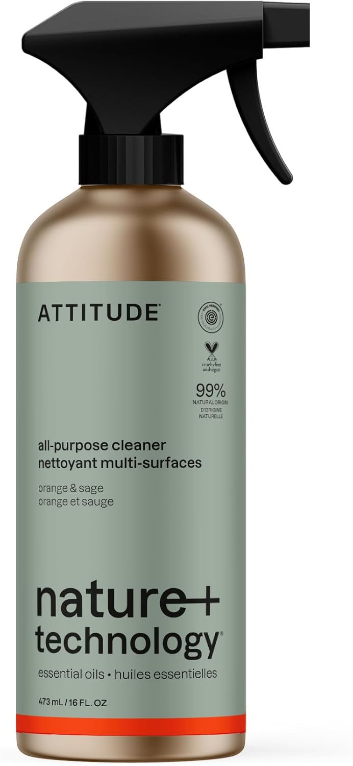ATTITUDE All-Purpose Cleaner Spray, Natural Origin Ingredients, EWG Verified, Ammonia-Free, Removes Fingerprints, Dust and Dirt, Streak-Less, Lavender & Rosemary, 26 Fl Oz
