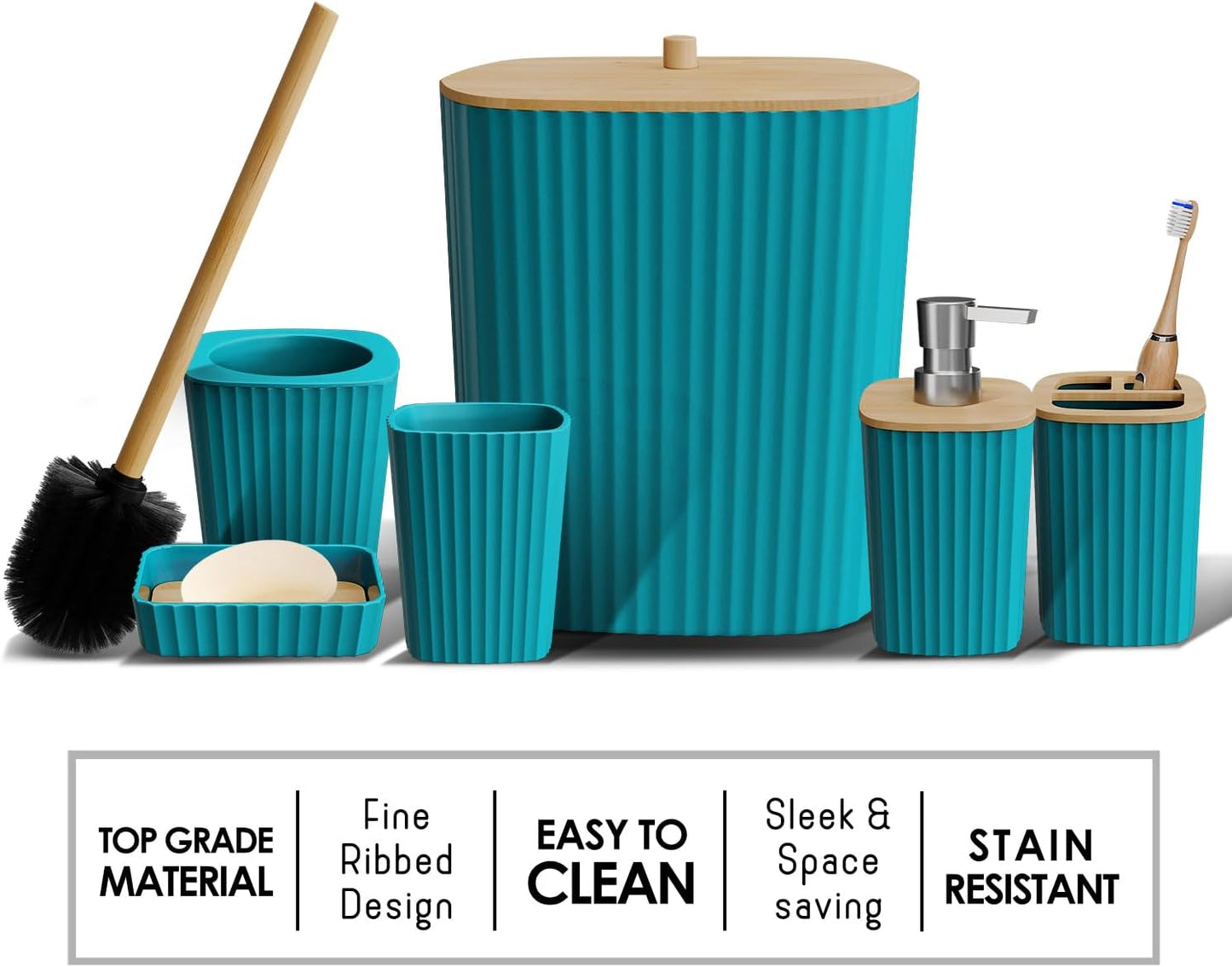 Clara Clark Bathroom Set - Sage Green Bathroom Accessories Set, 6PC Bathroom Accessory Set, Bathroom Sets with Toilet Brush, Trash Can & Soap Dispenser