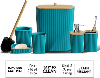 Clara Clark Bathroom Set - Sage Green Bathroom Accessories Set, 6PC Bathroom Accessory Set, Bathroom Sets with Toilet Brush, Trash Can & Soap Dispenser