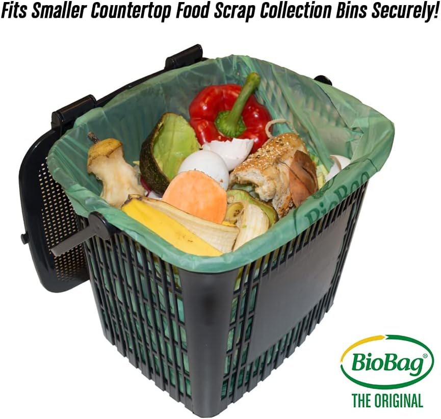 3 Gallon Compostable Food Scrap Bags by BioBag, 100 Count, BPI Certified, Meets ASTM D6400 Standards, Made in USA, Kitchen Trash Bin Liners