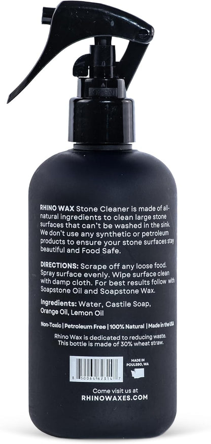 Rhino Wax Soapstone Spray Cleaner - Safely Clean Soap Stone, Slate, Granite, Quartz, Marble, Concrete - Food Safe - Natural Ingredients - Fresh Orange & Lemon Scent Neutralizes Odors - Made in USA
