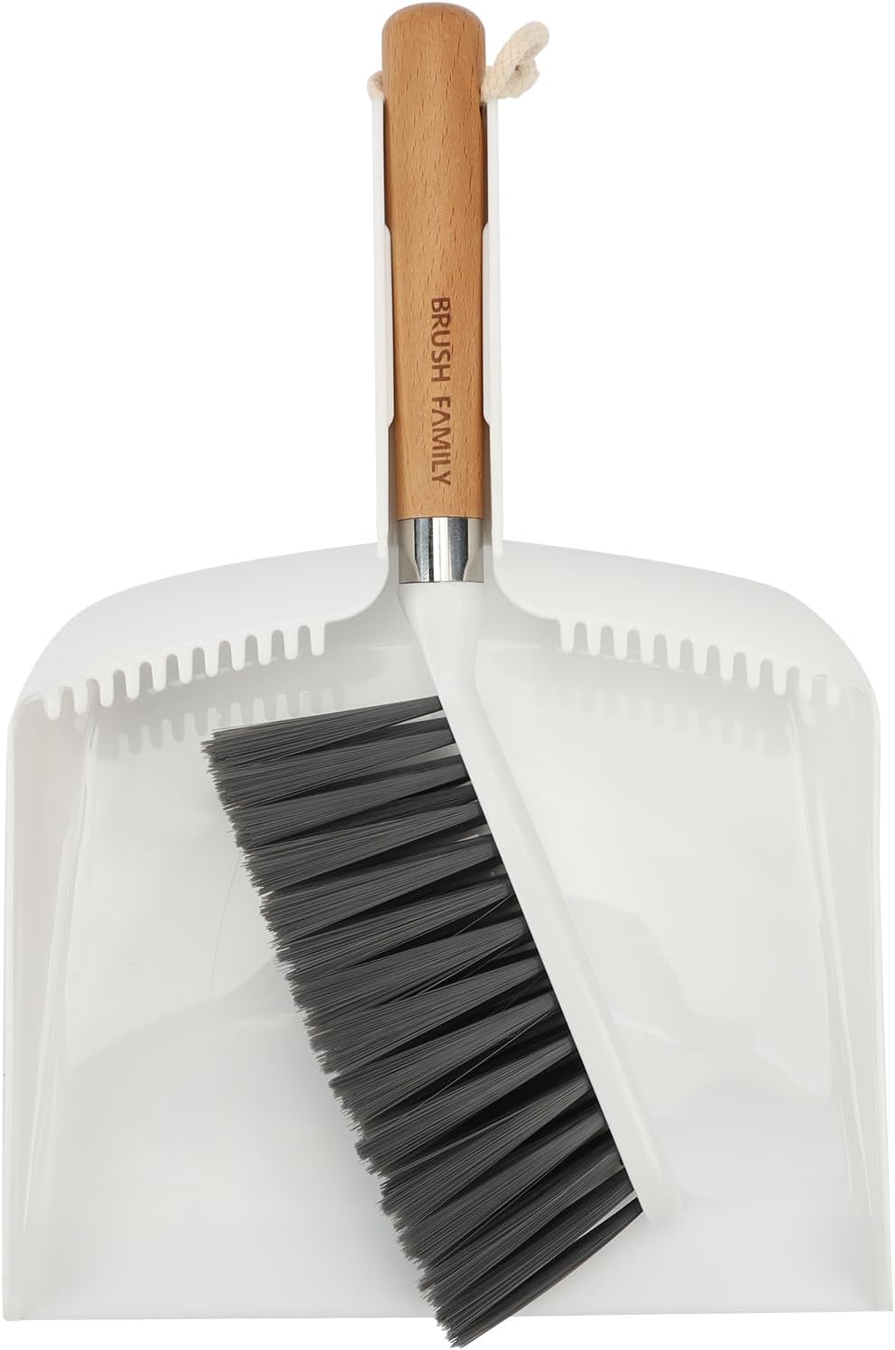 Small Broom and Dustpan Set, Multipurpose Dustpan and Brush Set with Wood Handle Teeth,13 x 8.7 inch, Hangable Portable Cleaning for Kitchen, Desktops, Bedroom, Pet Care, Camping, White,1 Set