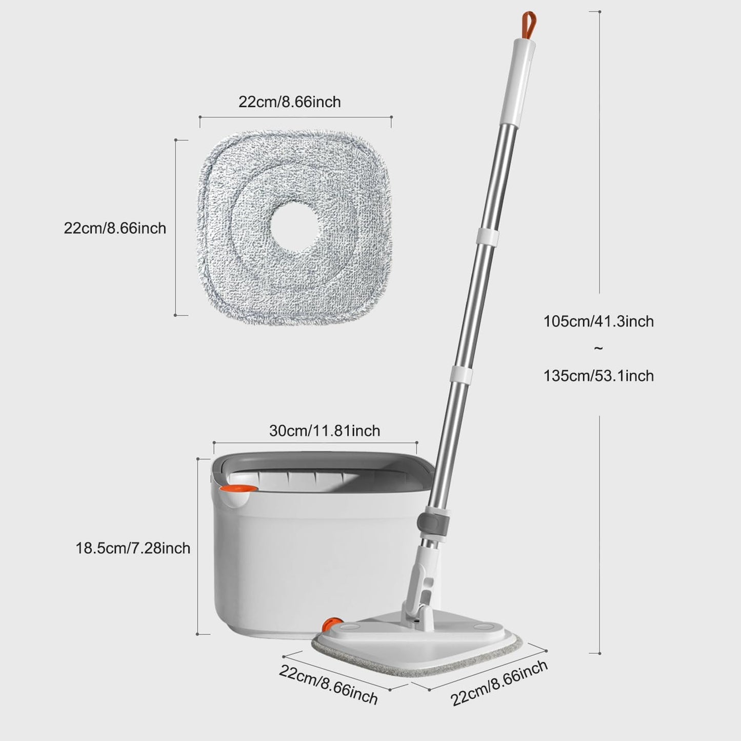 Spin Mop and Bucket Set with Self Separation Dirty and Clean Water System Self Wringing 360° Rotating Clean Mop-Head for Hardwood Tile Marble Floors (Mop Set with 6 Pads)-Grey