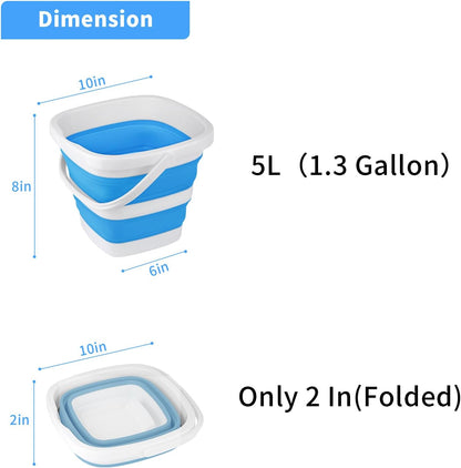 Collapsible Bucket, 5L 1.3Gallon Small Cleaning Mop Buckets for Household Outdoor Car Washing Tub Plastic Foldable Portable Camping Beach Sand Water Pot Pail Space Saving Square
