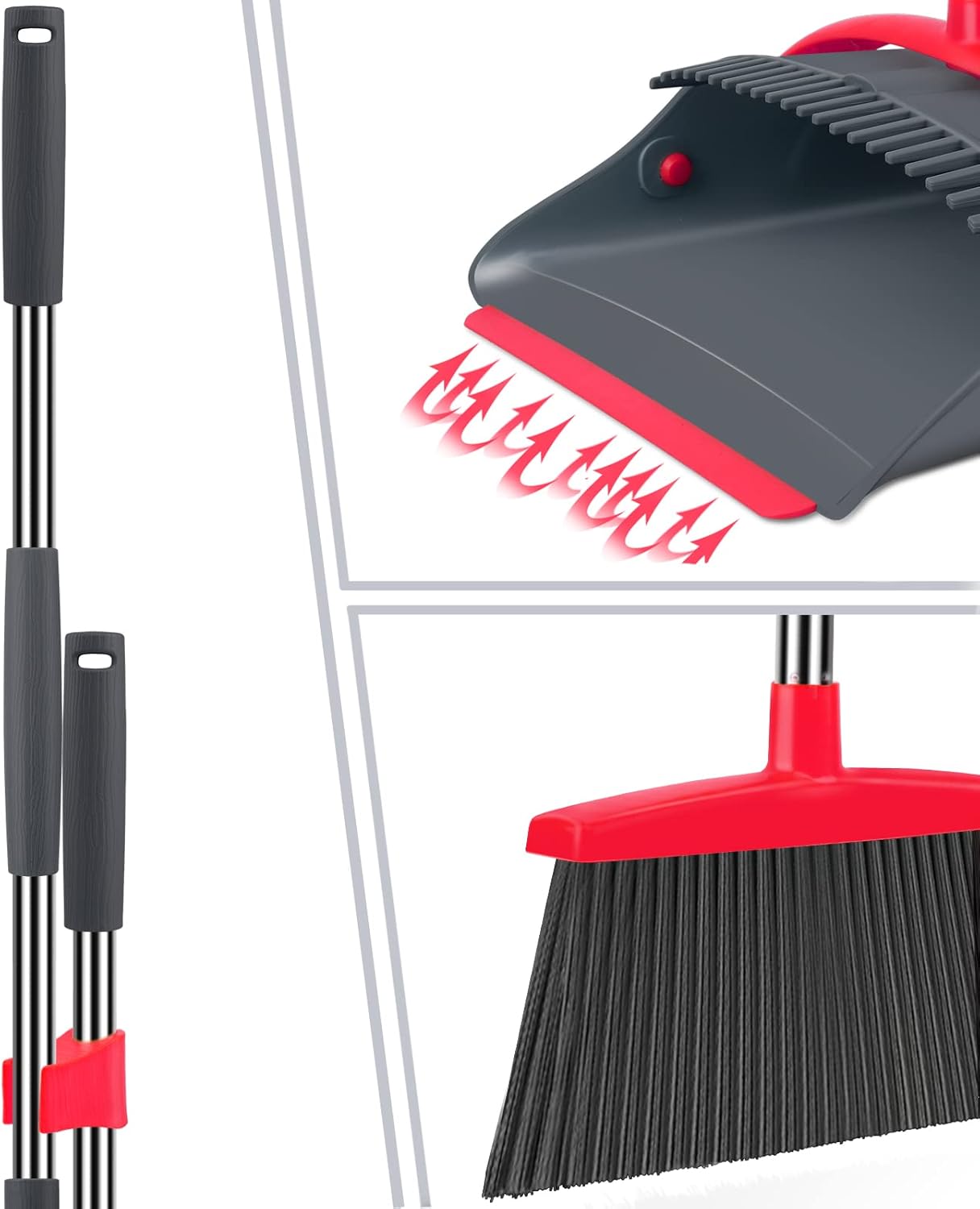 Ivandar Broom and Dustpan Set for Home, Broom and Dustpan Combo for Office, Long Handle Broom with Upright Standing Dust pan,Indoor&Outdoor Sweeping (Gray&Orange)