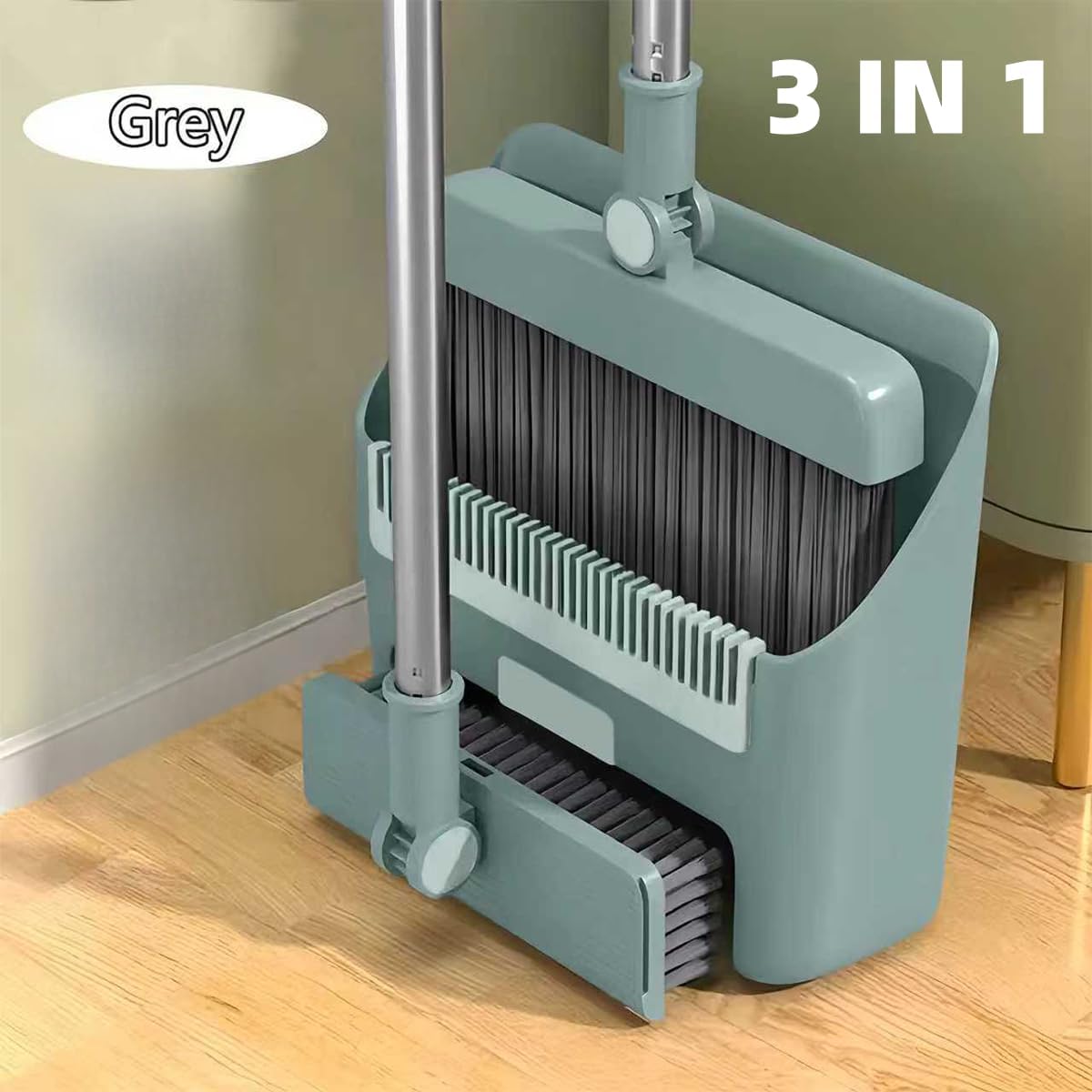 3 in 1 Broom and Dustpan Set with Adjustable Push Broom with 48.8“ Long Handle for Floor Sweeping Outdoor Indoor Sweeping Combo for Home & Kitchen (Purple)