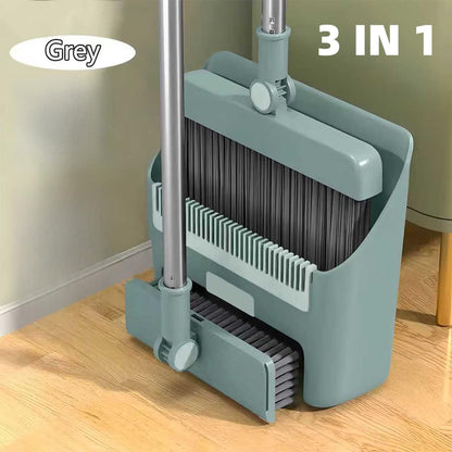3 in 1 Broom and Dustpan Set with Adjustable Push Broom with 48.8“ Long Handle for Floor Sweeping Outdoor Indoor Sweeping Combo for Home & Kitchen (Purple)