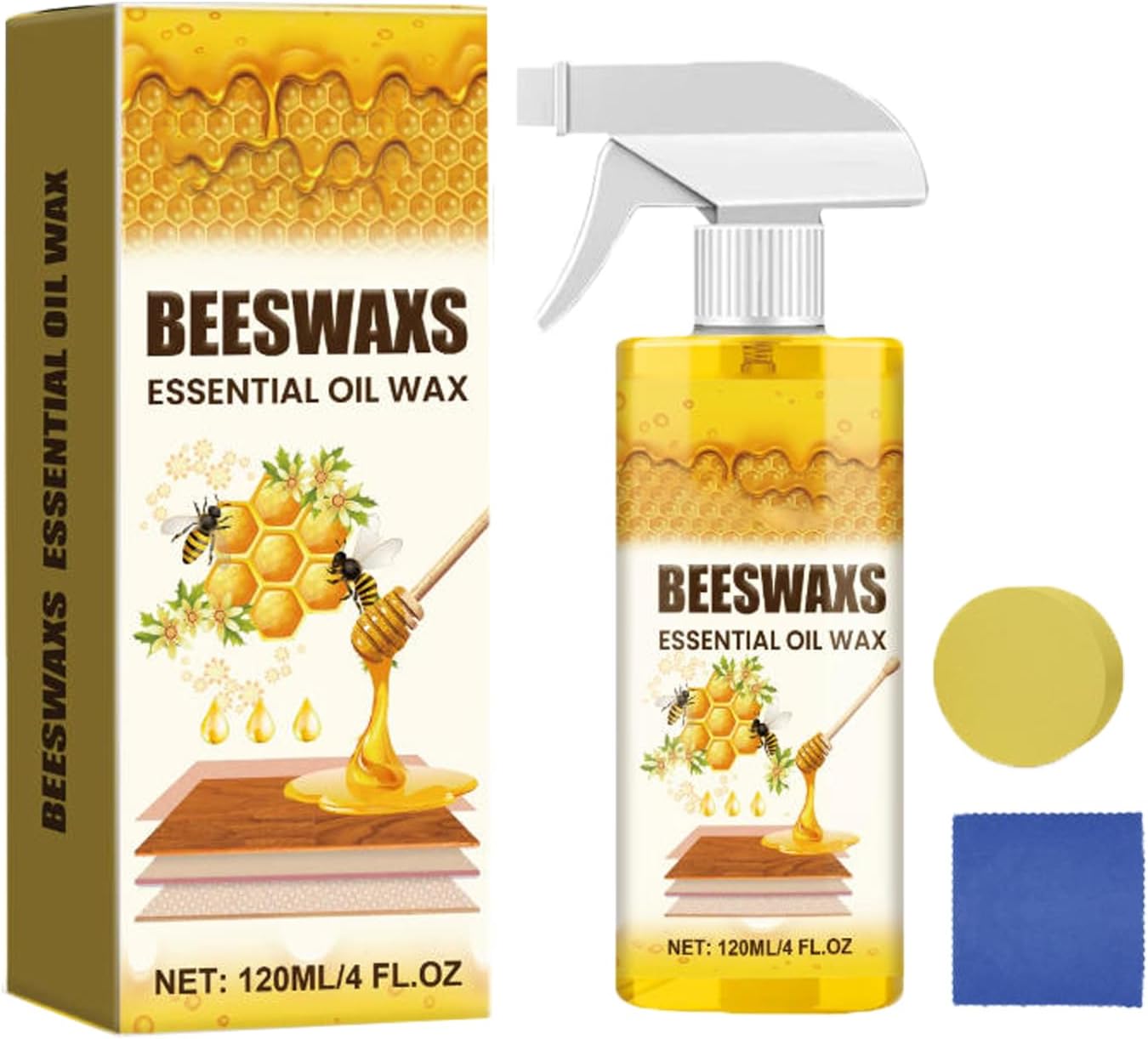 Beeswax Wood Polish Spray 120ml Natural Shine &Protection for Furniture,Floors, Cabinets - Non-Greasy, Anti-Dust Finish (1PCS)