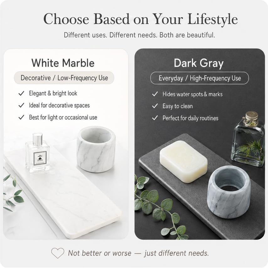 2PCS Water Absorbing Stone Drying Tray for Kitchen Counter & Bathroom Sink, Diatomite Faucet Splash Guard, Soap Dispenser Rack & Sponge Holder Caddy Organizer, Marble White (Printed Pattern), 9"x 3.5"