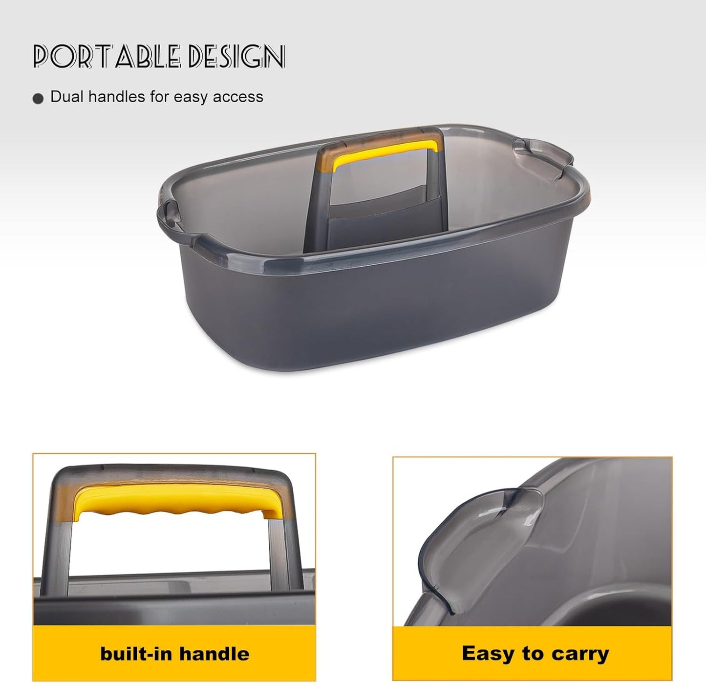 Large Cleaning Supplies Caddy Portable Shower Basket Supply Organizer with Handle Plastic Bucket Tool Storage for Bathroom, Bedroom, Kitchen, College Dorm, Garden, Dark Gray 2 Pack