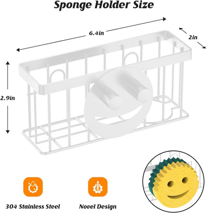MURLONG Sponge Holder Smiley Face, Sink Caddy for kitchen Sink, Kitchen Organizer Sponge Holder with 2 PCS Suction Cups/1 PCS Adhesive Strips, Designed for Sponge, Soap, Dish brush, Scrubber-Black