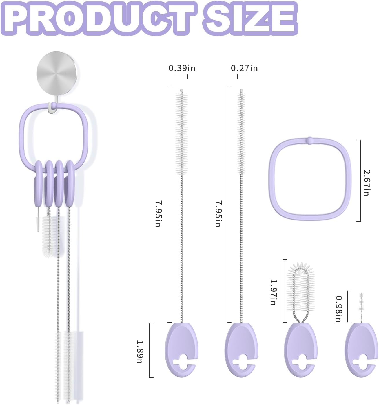 YOTIME 4in1 Straw Cleaner Brush Set, Reusable Standing Straw Brushs with Holder Ring, for Wide and Narrow Straws, Tumblers, Water Bottles and Cups, Pink