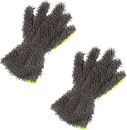 2PCS Car Wash Mitts, Double Sided Chenille Microfiber Dusting Gloves with 5-Finger Design, Anti-Scratch Auto Interior Exterior Detailing Mitt for Cleaning Wheel Tight Spot (Purple)