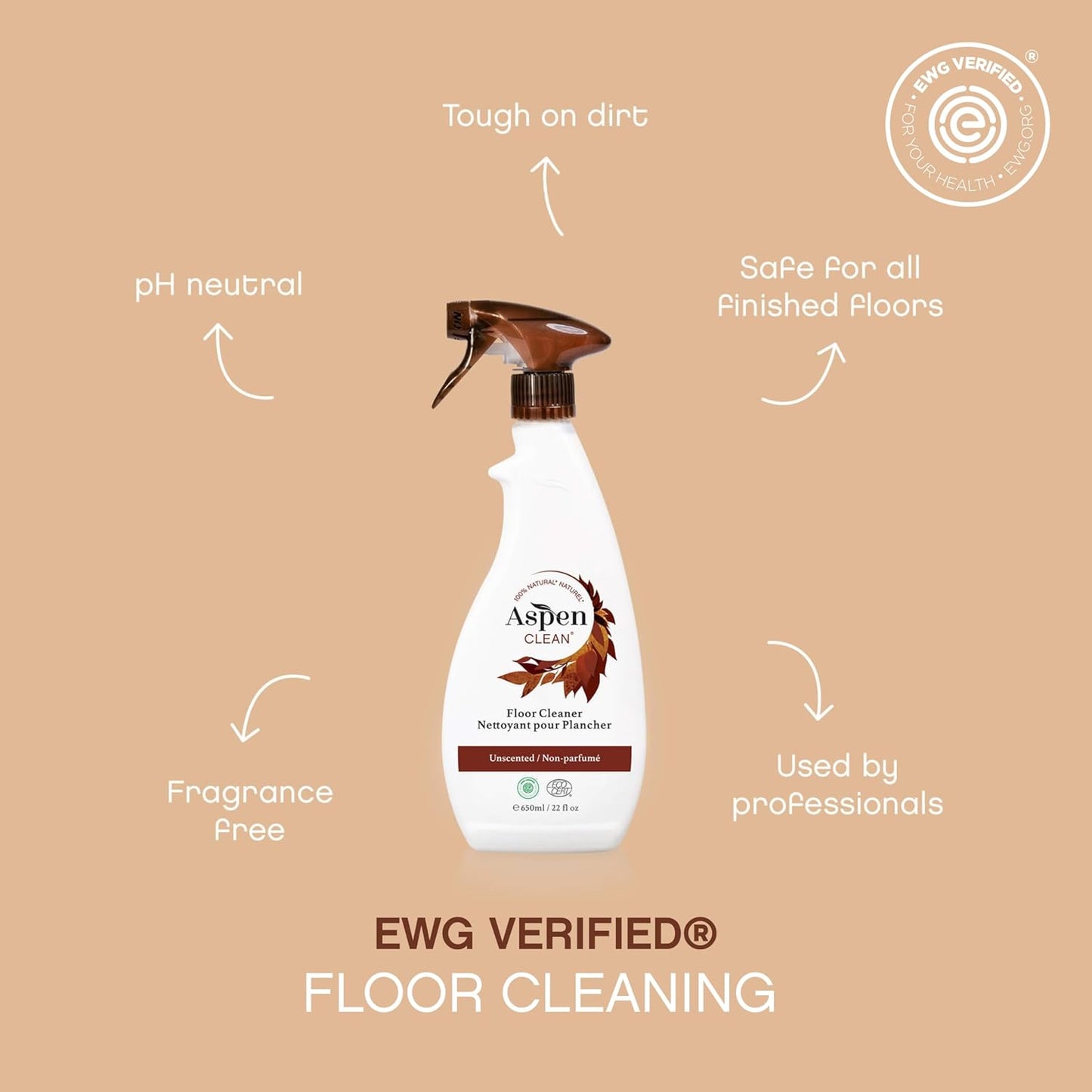 AspenClean Floor Cleaner | Eco-Friendly Spray Cleaner for Hardwood, Laminate, Stone & Ceramic | Non-Toxic | Made with Natural Ingredients | EWG Verified | Pack of 2 | 22 oz