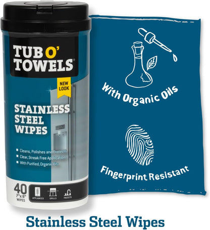 Tub O' Towels Heavy-Duty Multi-Surface Cleaning Wipes, 10" x 12", 90 Count Canister, Removes Grease, Grime, Tough Stains, Durable Disposable Wipes for Home, Garage, Outdoor Cleaning Tasks, 2-Pack