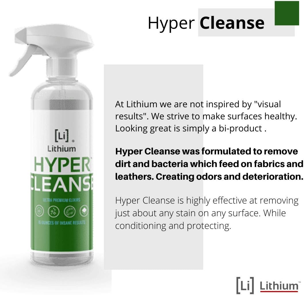 Lithium Hyper Cleanse Car Interior Cleaner - Car Cleaner Interior for Leather, Plastic, Carpet, Vinyl, and Tesla Vegan Leather - Solvent Free Interior Car Cleaner - Car Cleaning Spray (16 Oz)