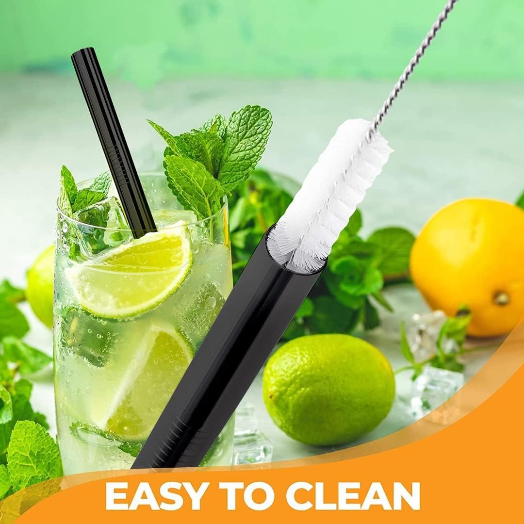 Vinaco Stainless Steel Smoothie Straws, 0.4'' Extra Wide Reusable Metal Drinking Straws for Milkshake, Smoothie, Beverage, Set of 4 with 1 Cleaning Brush