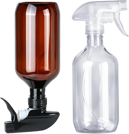 2 Pack 360° Spray Bottles, 10 oz Plastic Small Containers with Adjustable Spray Nozzles, Spray Bottles for Hair, Cleaning Solutions, BBQ and Plants Clear