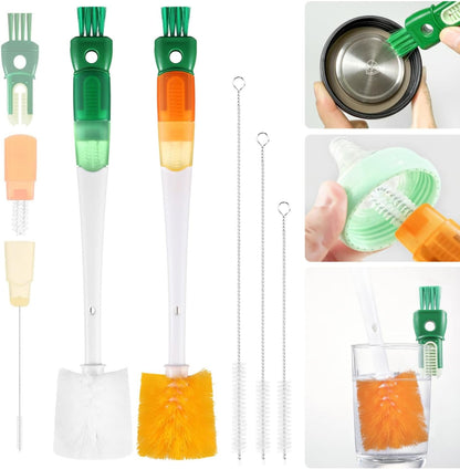 XYFuuee 5 Pack Bottle Brush Set, 5 in 1 Water Bottle Cleaning Brush, Long Handle Narrow Wine Cup Cleaner, 3 Straw Brushes for Stanley, Travel Nipple Lid Gap Detail Washer Brush