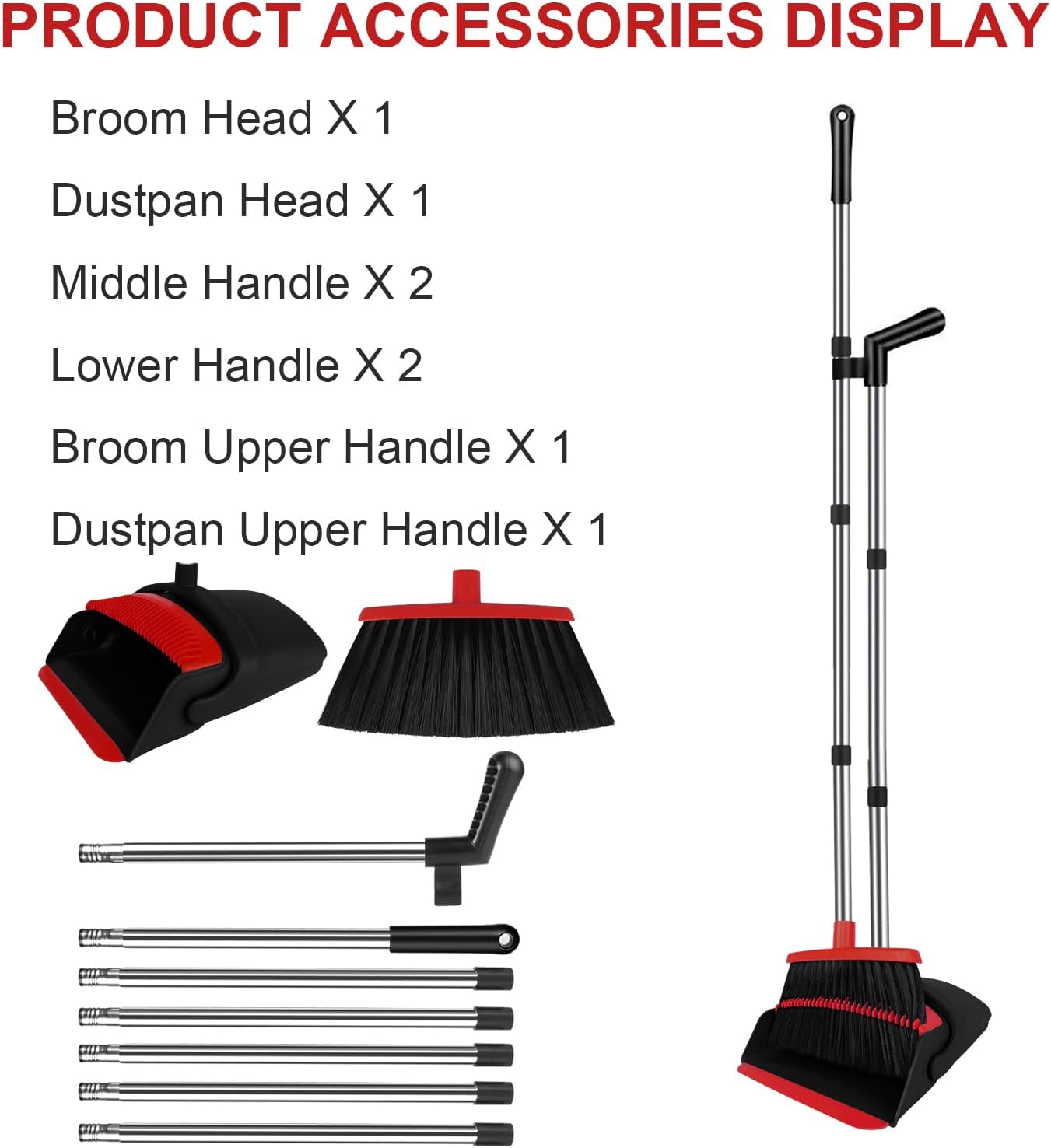 Broom and Dustpan Set, Household Broom with Dustpan Combo Set, 51" Long Handle, Dust Pan Set for Kitchen Office Lobby Floor