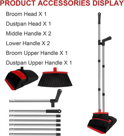 Broom and Dustpan Set, Household Broom with Dustpan Combo Set, 51" Long Handle, Dust Pan Set for Kitchen Office Lobby Floor