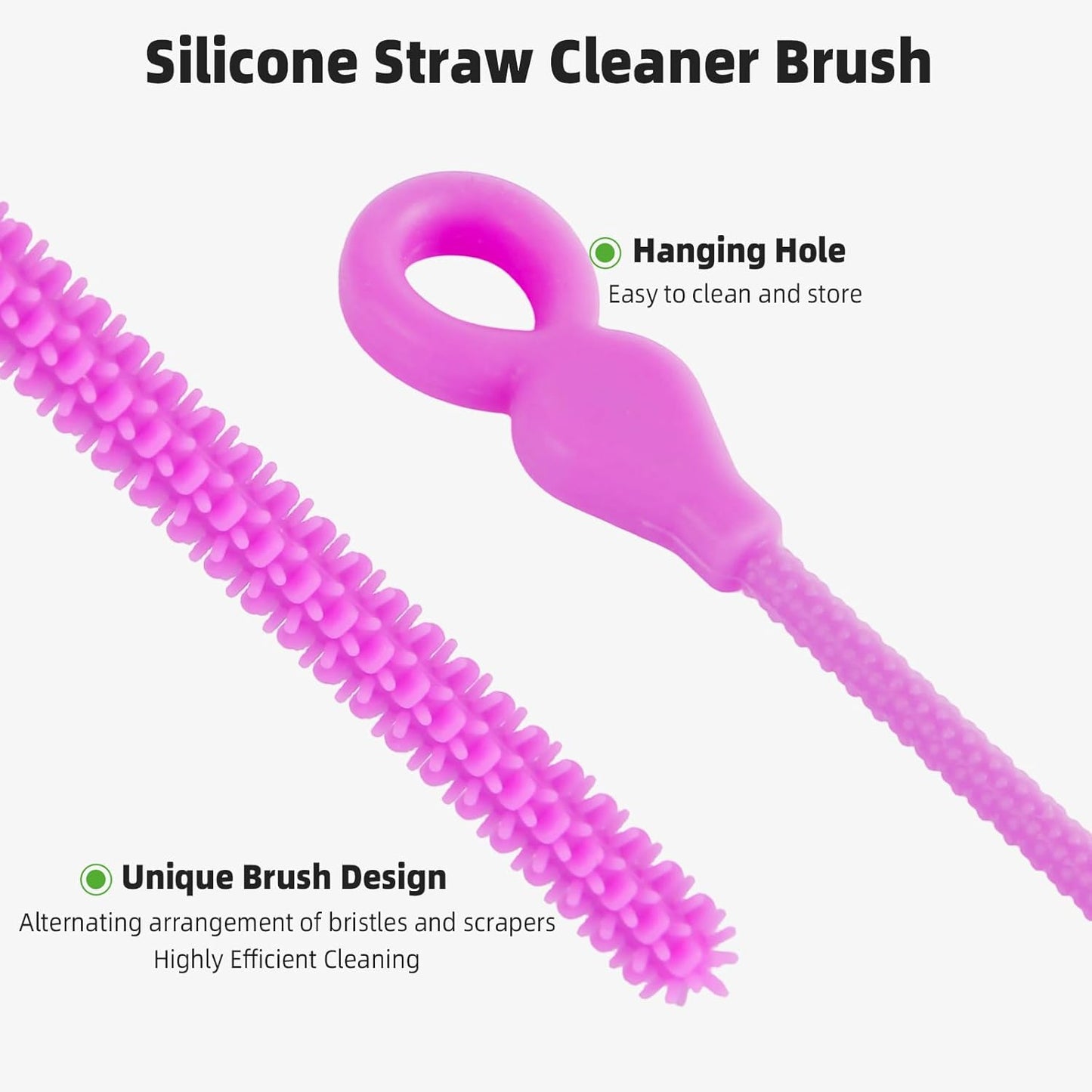 Silicone Straw Cleaner Brush, 4-Piece Reusable Straw Brush Set with Extra-Long Design for Cleaning Thin Metal Straws and Wider Milkshake Straws （6mm+9mm Pink)