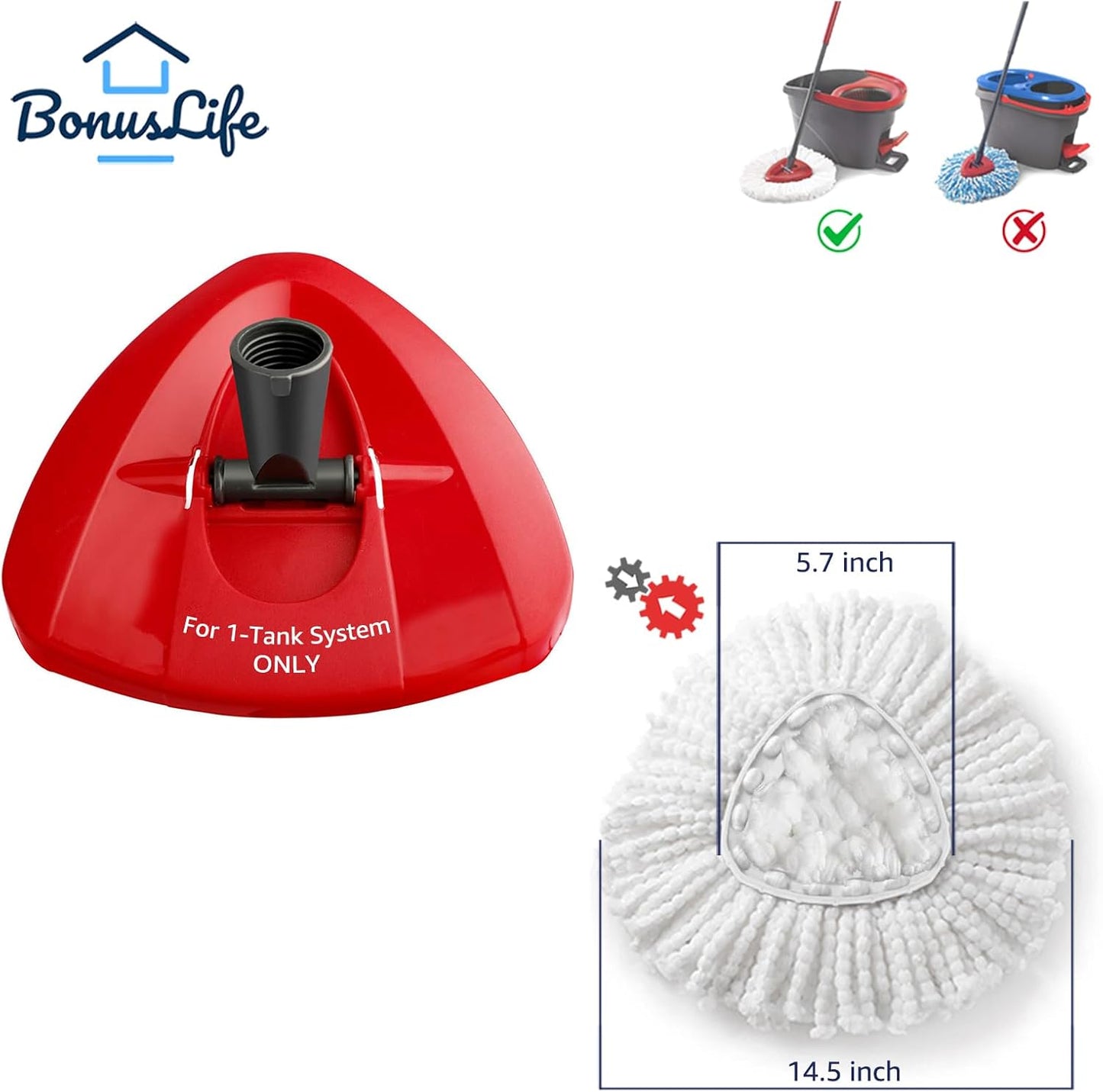 Mop Heads Replacements for O-Ceda Easy Wrin Spin System, Microfiber Refills, Easy Cleaning Mop Head Replacement White 6 Pack