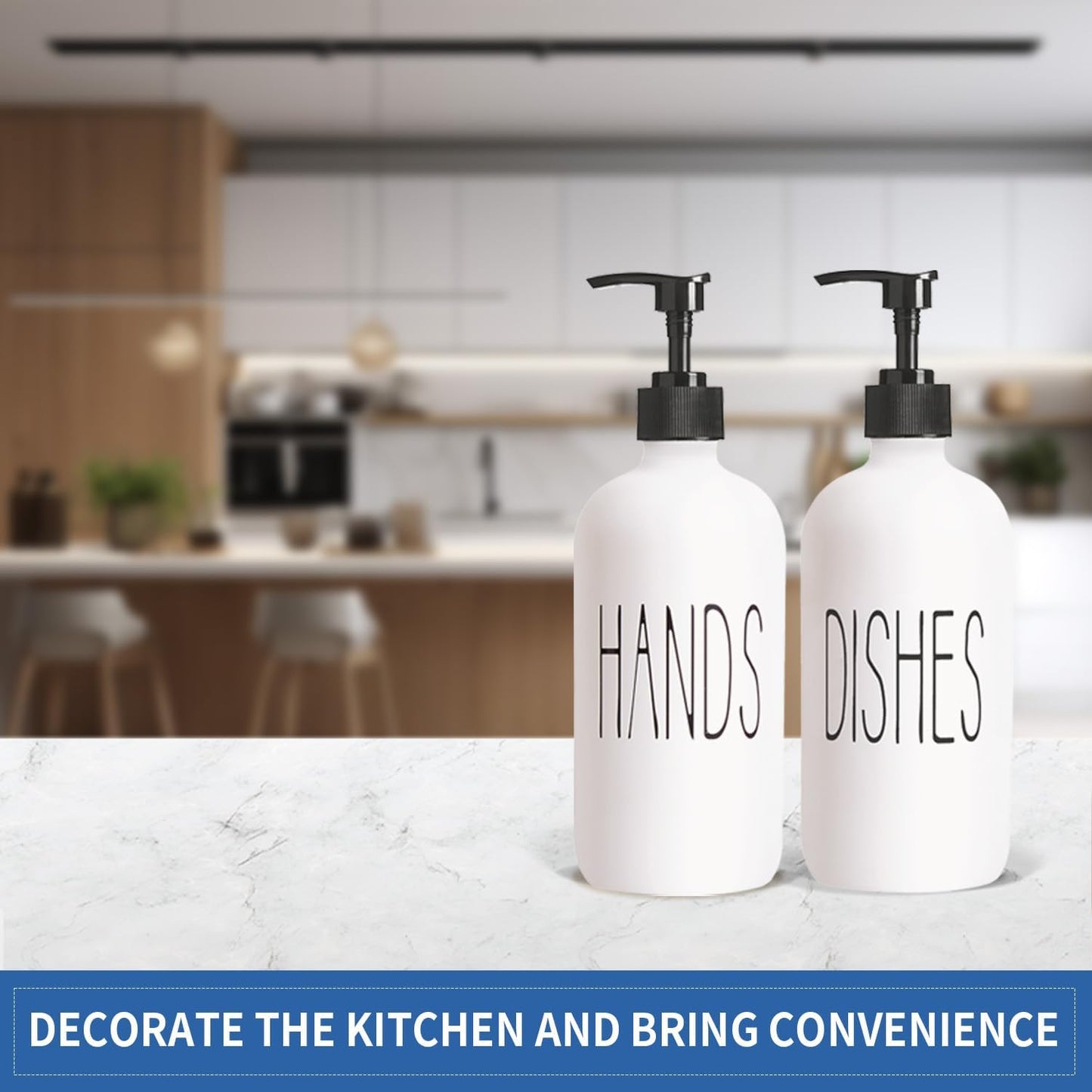 COHOSEGE Glass Soap Dispenser Set 2 Pack,Contains Hand and Dish Soap Dispenser.Premium 16 Oz Black Kitchen Soap Dispenser Set for Kitchen Sink and Farmhouse Decor